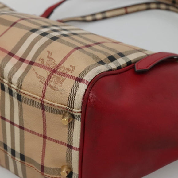 BURBERRY Nova Check Tote Bag PVC Beige Gold Red Auth 128403