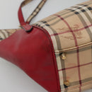 BURBERRY Nova Check Tote Bag PVC Beige Gold Red Auth 128403-14