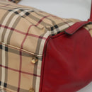 BURBERRY Nova Check Tote Bag PVC Beige Gold Red Auth 128403-15