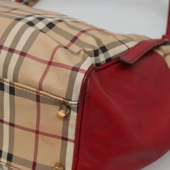 BURBERRY Nova Check Tote Bag PVC Beige Gold Red Auth 128403