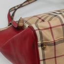 BURBERRY Nova Check Tote Bag PVC Beige Gold Red Auth 128403-16