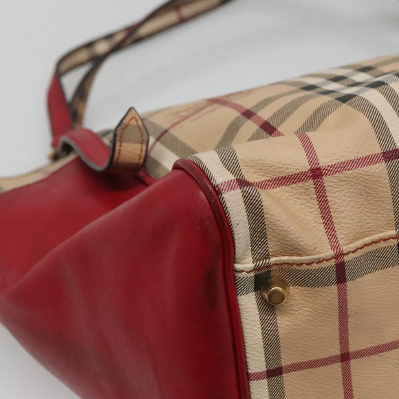 BURBERRY Nova Check Tote Bag PVC Beige Gold Red Auth 128403