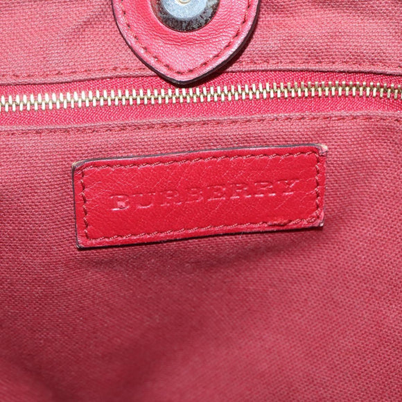 BURBERRY Nova Check Tote Bag PVC Beige Gold Red Auth 128403