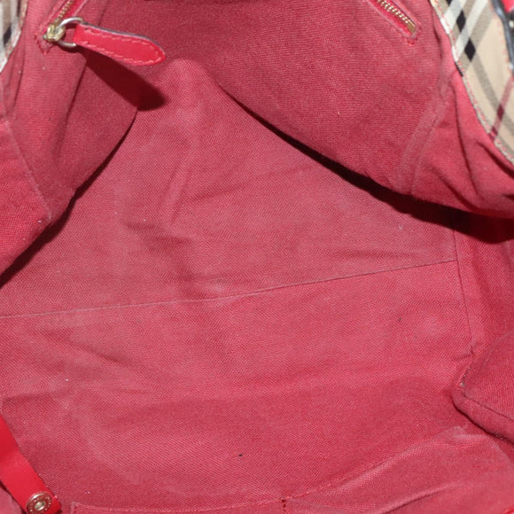 BURBERRY Nova Check Tote Bag PVC Beige Gold Red Auth 128403