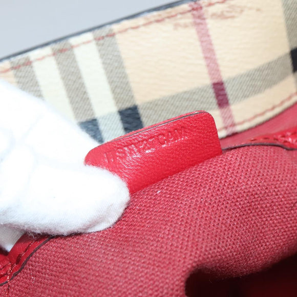BURBERRY Nova Check Tote Bag PVC Beige Gold Red Auth 128403