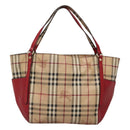 BURBERRY Nova Check Tote Bag PVC Beige Gold Red Auth 128403-13