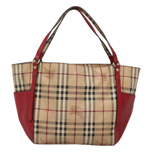 BURBERRY Nova Check Tote Bag PVC Beige Gold Red Auth 128403