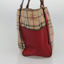 BURBERRY Nova Check Tote Bag PVC Beige Gold Red Auth 128403-3