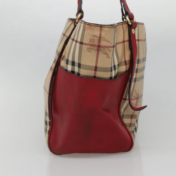 BURBERRY Nova Check Tote Bag PVC Beige Gold Red Auth 128403