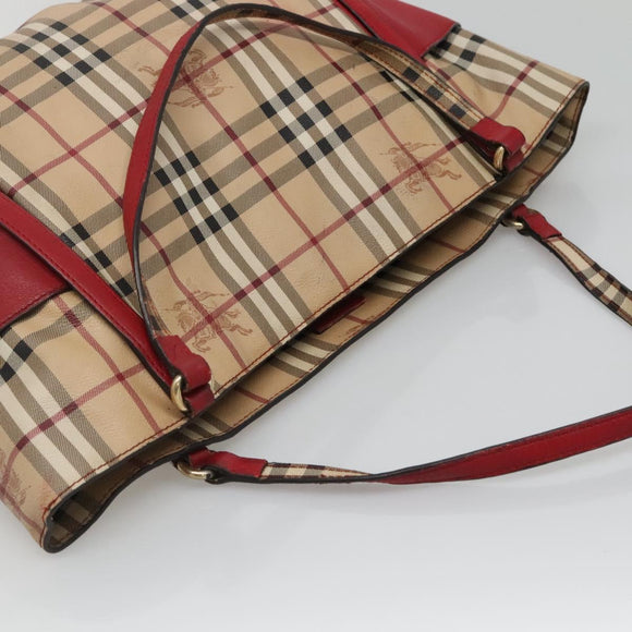 BURBERRY Nova Check Tote Bag PVC Beige Gold Red Auth 128403