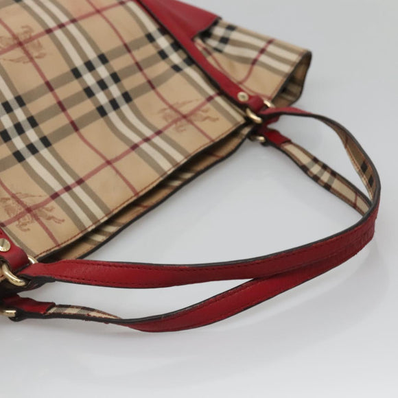 BURBERRY Nova Check Tote Bag PVC Beige Gold Red Auth 128403