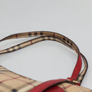 BURBERRY Nova Check Tote Bag PVC Beige Gold Red Auth 128403-8
