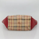 BURBERRY Nova Check Tote Bag PVC Beige Gold Red Auth 128403-5