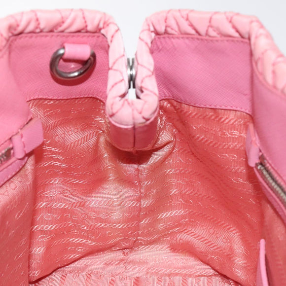 PRADA Chain Tote Bag Nylon Pink Silver Auth 128405