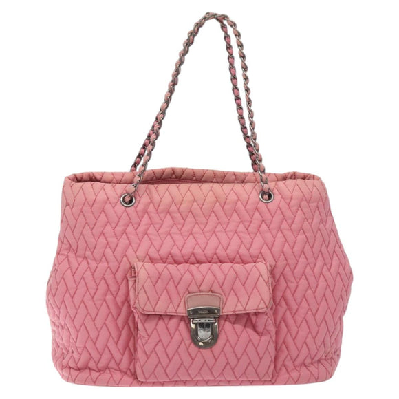 PRADA Chain Tote Bag Nylon Pink Silver Auth 128405