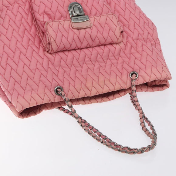 PRADA Chain Tote Bag Nylon Pink Silver Auth 128405