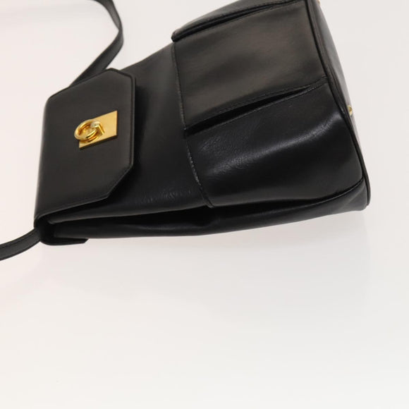 CELINE Shoulder Bag Leather Black Gold Auth 128438