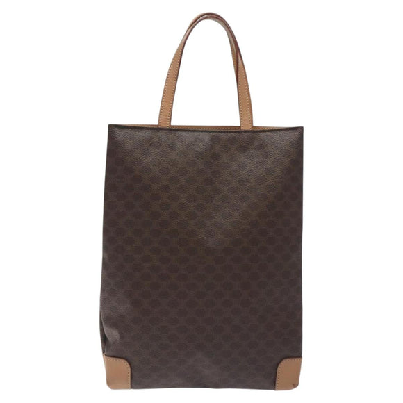 CELINE Macadam Canvas Hand Bag PVC Leather Brown Gold Auth 128439