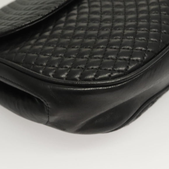 BALLY Chain Shoulder Bag Leather Black Gold Auth 128440