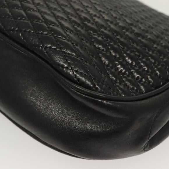 BALLY Chain Shoulder Bag Leather Black Gold Auth 128440