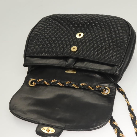 BALLY Chain Shoulder Bag Leather Black Gold Auth 128440