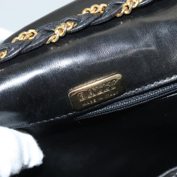 BALLY Chain Shoulder Bag Leather Black Gold Auth 128440