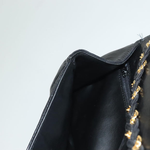 BALLY Chain Shoulder Bag Leather Black Gold Auth 128440