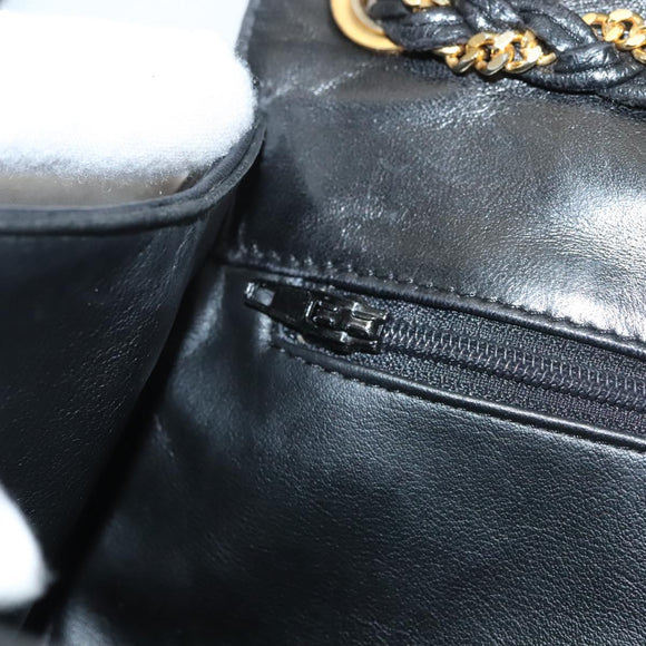 BALLY Chain Shoulder Bag Leather Black Gold Auth 128440