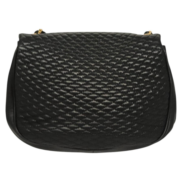 BALLY Chain Shoulder Bag Leather Black Gold Auth 128440