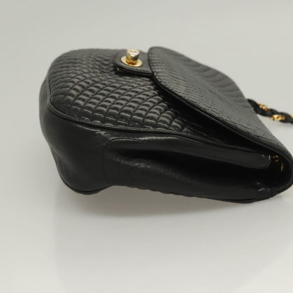 BALLY Chain Shoulder Bag Leather Black Gold Auth 128440