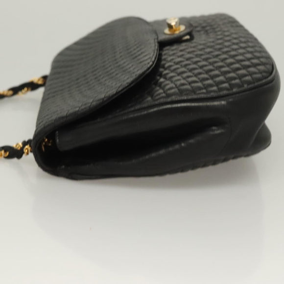 BALLY Chain Shoulder Bag Leather Black Gold Auth 128440