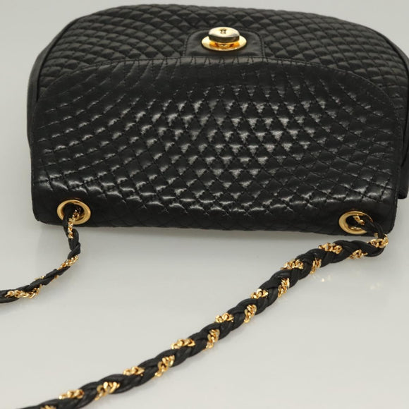 BALLY Chain Shoulder Bag Leather Black Gold Auth 128440