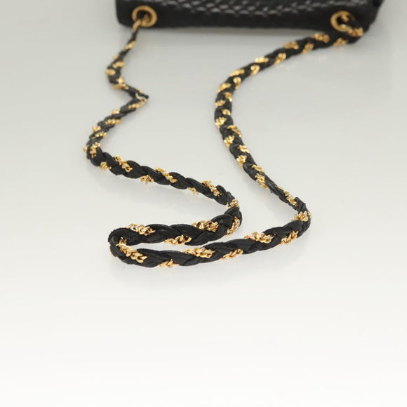 BALLY Chain Shoulder Bag Leather Black Gold Auth 128440