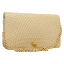 BALLY Chain Shoulder Bag Leather Beige Gold Auth 128441-1