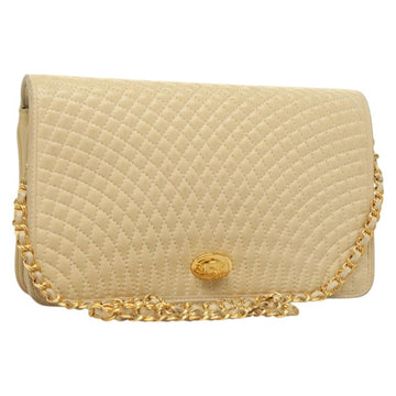 BALLY Chain Shoulder Bag Leather Beige Gold Auth 128441