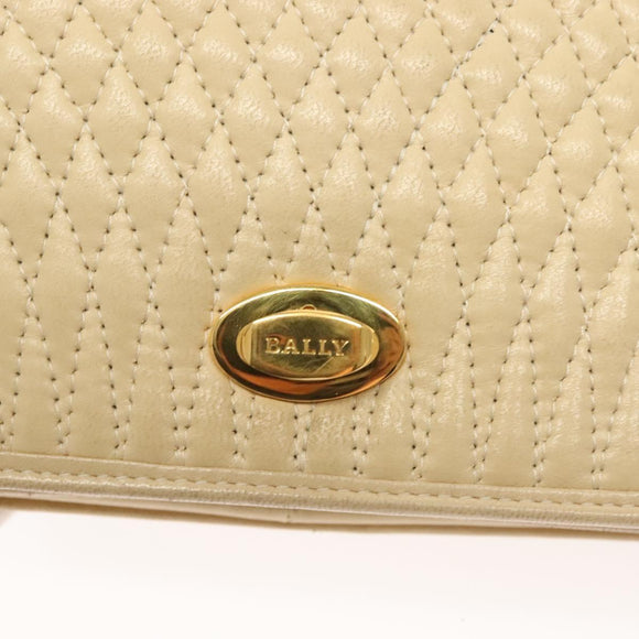 BALLY Chain Shoulder Bag Leather Beige Gold Auth 128441