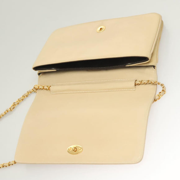 BALLY Chain Shoulder Bag Leather Beige Gold Auth 128441