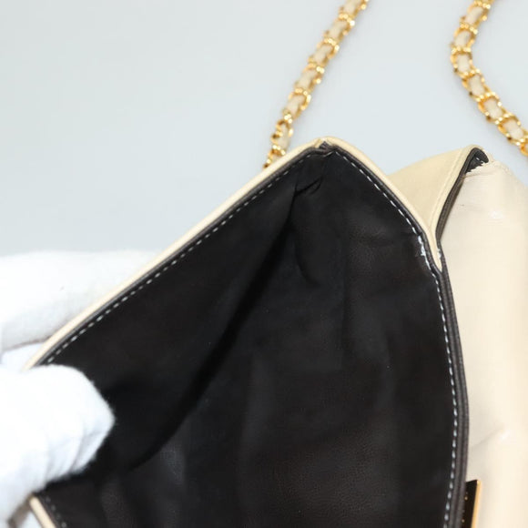 BALLY Chain Shoulder Bag Leather Beige Gold Auth 128441