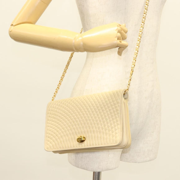 BALLY Chain Shoulder Bag Leather Beige Gold Auth 128441