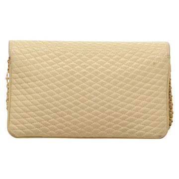 BALLY Chain Shoulder Bag Leather Beige Gold Auth 128441 - 0