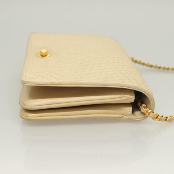 BALLY Chain Shoulder Bag Leather Beige Gold Auth 128441