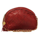 CHANEL Matelasse Chain Shoulder Bag Lamb Skin Red Gold CC Auth 128443-1