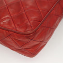 CHANEL Matelasse Chain Shoulder Bag Lamb Skin Red Gold CC Auth 128443-8