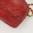 CHANEL Matelasse Chain Shoulder Bag Lamb Skin Red Gold CC Auth 128443-15
