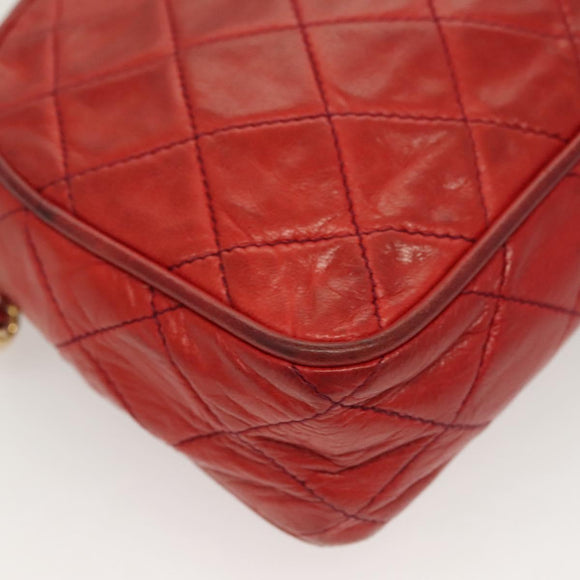 CHANEL Matelasse Chain Shoulder Bag Lamb Skin Red Gold CC Auth 128443