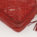 CHANEL Matelasse Chain Shoulder Bag Lamb Skin Red Gold CC Auth 128443-17