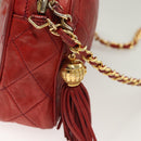 CHANEL Matelasse Chain Shoulder Bag Lamb Skin Red Gold CC Auth 128443-9