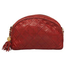 CHANEL Matelasse Chain Shoulder Bag Lamb Skin Red Gold CC Auth 128443-13