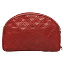 CHANEL Matelasse Chain Shoulder Bag Lamb Skin Red Gold CC Auth 128443-2
