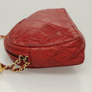 CHANEL Matelasse Chain Shoulder Bag Lamb Skin Red Gold CC Auth 128443-4